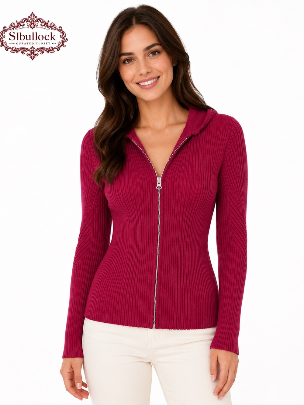 U5 United States Sweaters Maroon Ribbed Zip-Up Hoodie Size Large